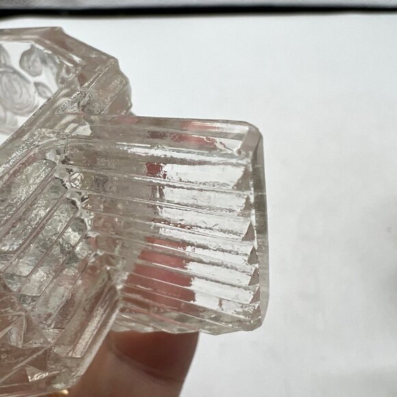 Art Deco Vintage Glass Etched Sugar Bowl Roses Floral Flowers - Picture 10 of 16